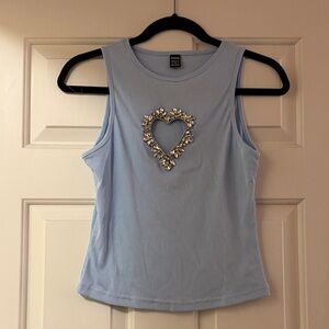 Blue Sleeveless Top with Heart Embellishment- Sabrina Carpenter Inspired